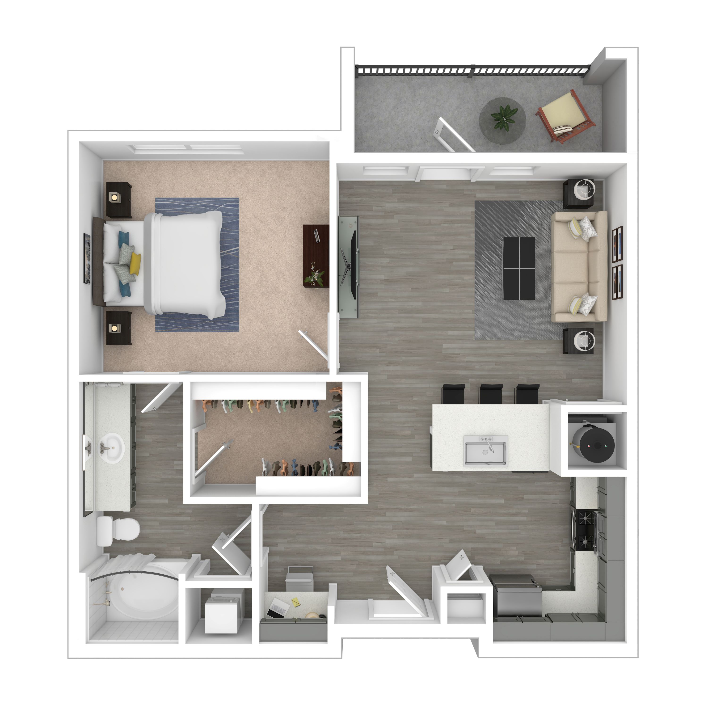 Floor plan for 1 bed, 1 bath, 810 sqft